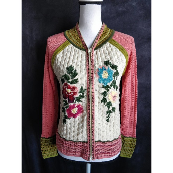 IVKO Pink Knit Embroidered Zip Sweater Jacket 8